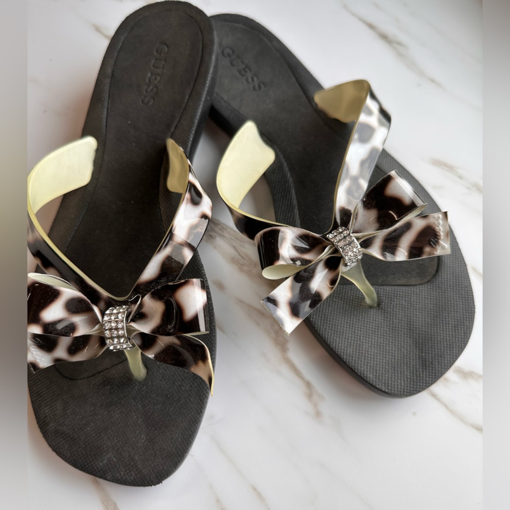 GUESS Animal Print Bow sandals